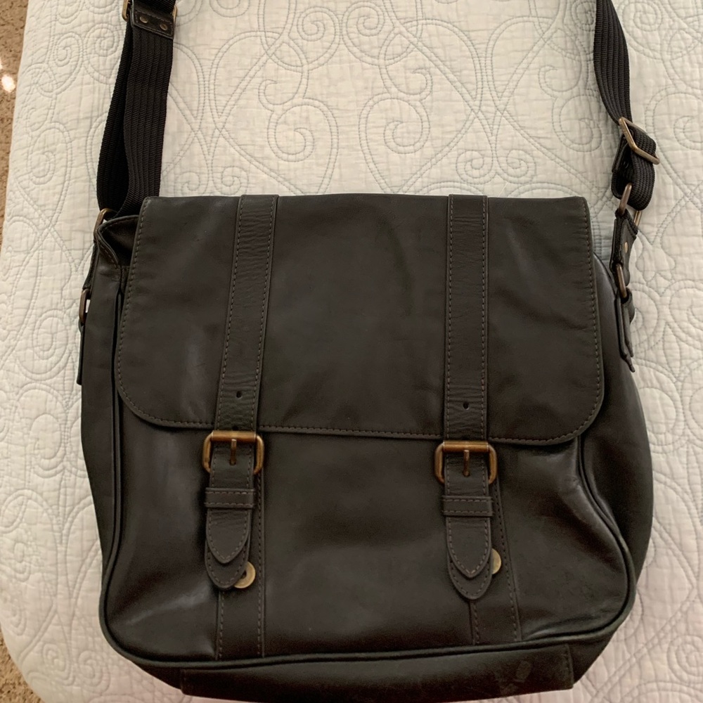 Bosca, black leather messenger bag